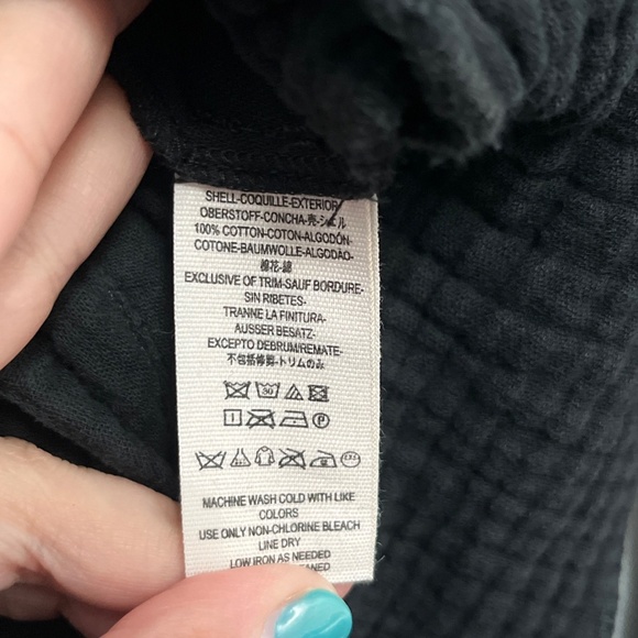 Free People Black Cotton Gauze Button Front Tie Hem Shirt Top XS Boho Casual - Picture 4 of 14